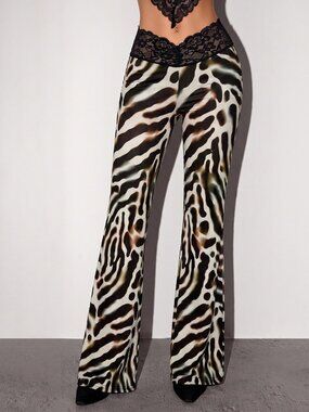Brown Zebra Print Flare Leg Pants